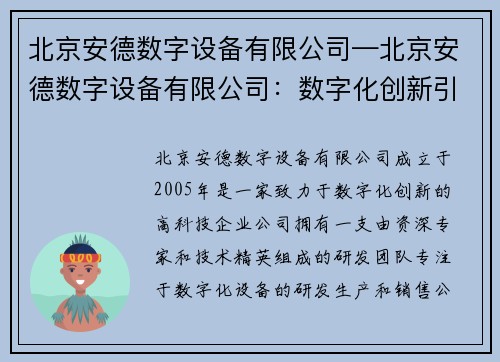 北京安德数字设备有限公司—北京安德数字设备有限公司：数字化创新引领未来