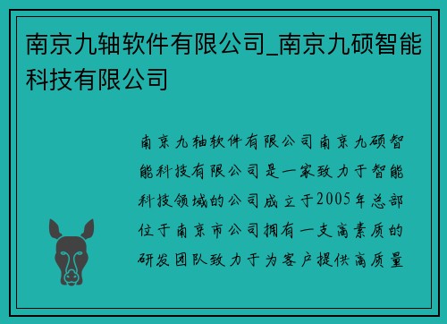 南京九轴软件有限公司_南京九硕智能科技有限公司